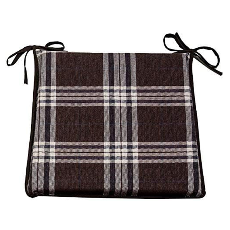 Tartan Check & Stripe Chocolate Chair Pads With Ties.