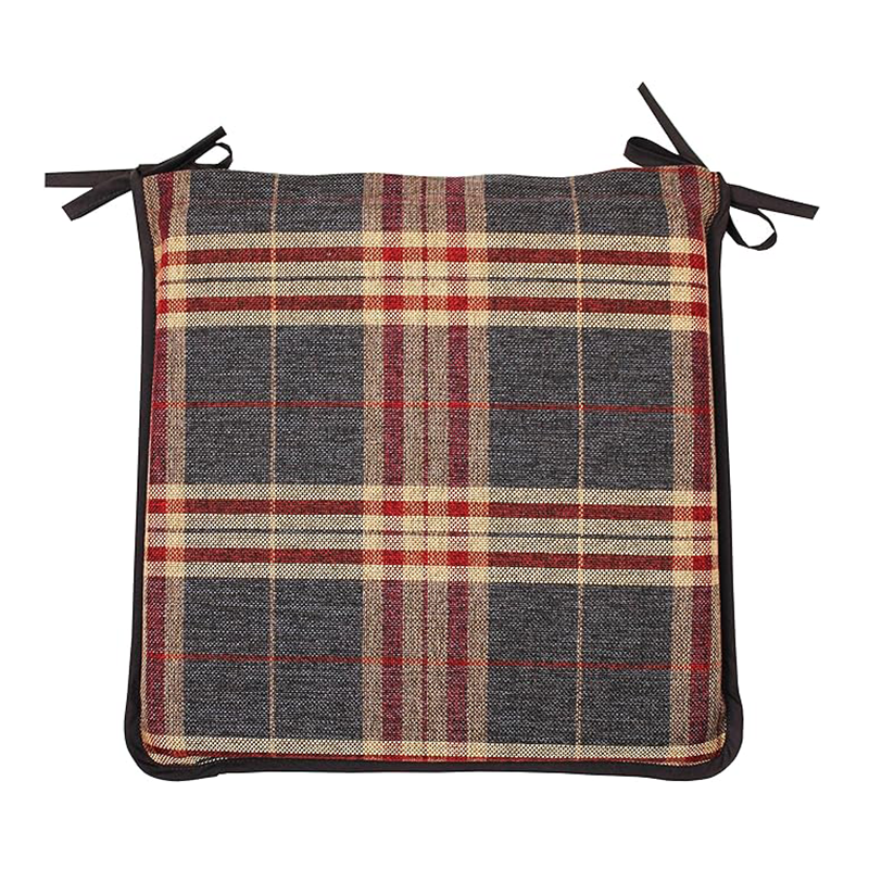 Tartan Check & Stripe Chocolate Chair Pads With Ties.